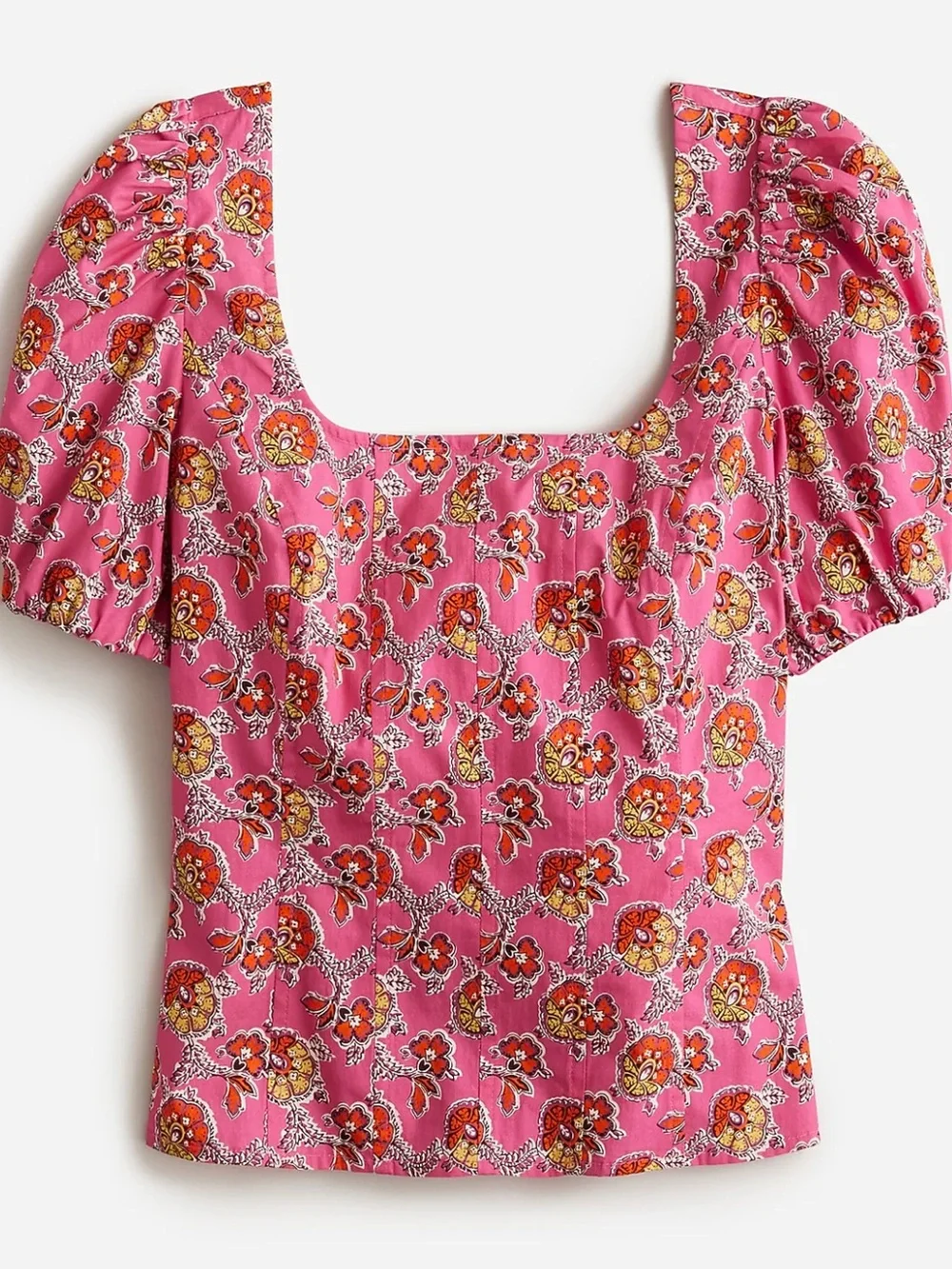 J. Crew Collection NEW Puff-sleeve squareneck top in Ratti pink blooms print